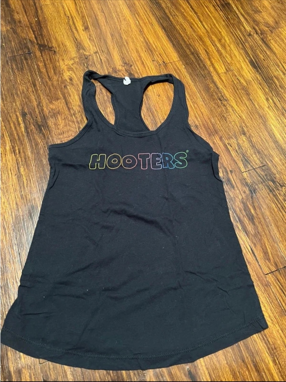 Hooters Black Racerback Tank with Rainbow Outline Logo